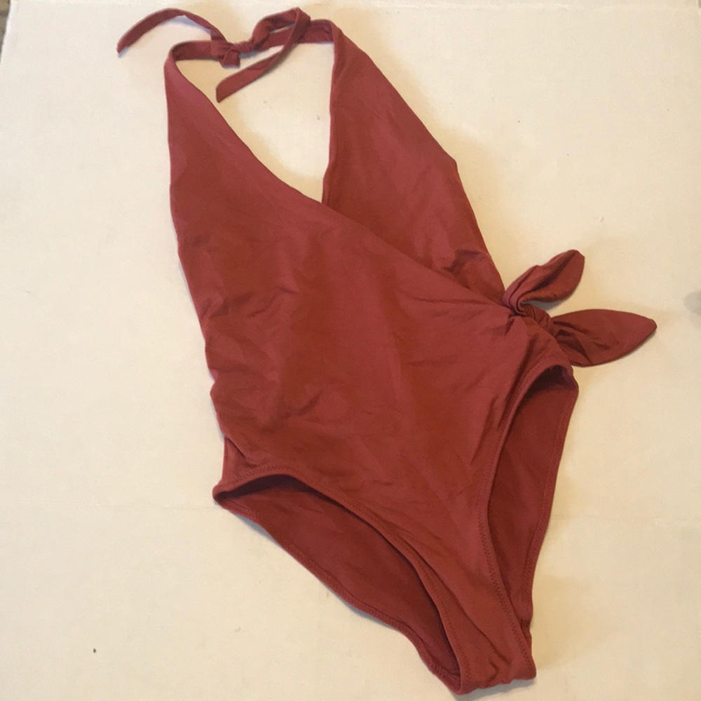 Zara One Piece Swimsuit. Burnt Orange Color. Faux Wra… Gem